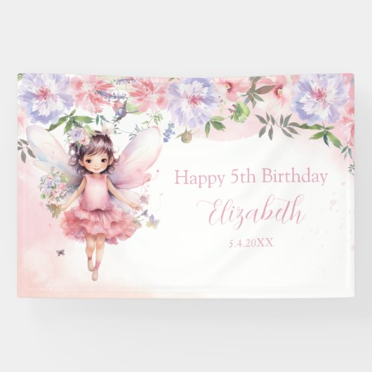 Fairy pink forest Happy Birthday backdrop banner 横断幕 (横)