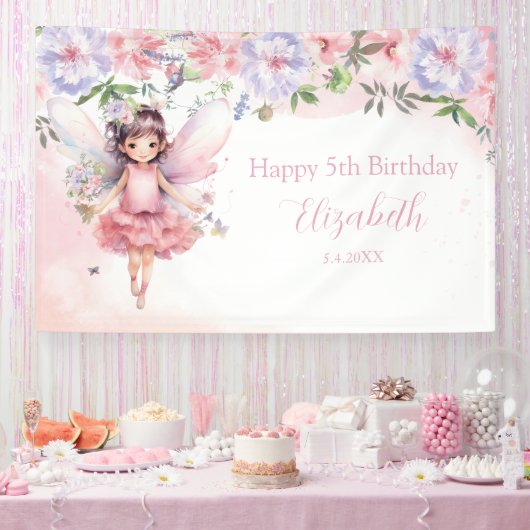 Fairy pink forest Happy Birthday  backdrop banner 横断幕 (パーティー)