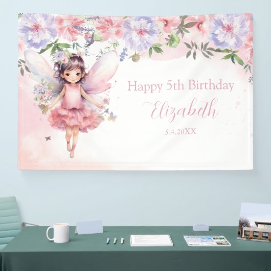 Fairy pink forest Happy Birthday backdrop banner 横断幕 (トレードショー)