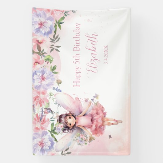 Fairy pink forest Happy Birthday  backdrop banner 横断幕 (縦)