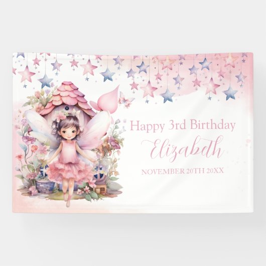 Fairy pink forest Happy Birthday  backdrop banner 横断幕 (横)