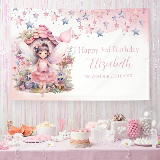 Fairy pink forest Happy Birthday  backdrop banner 横断幕 (パーティー)