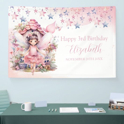 Fairy pink forest Happy Birthday  backdrop banner 横断幕 (トレードショー)