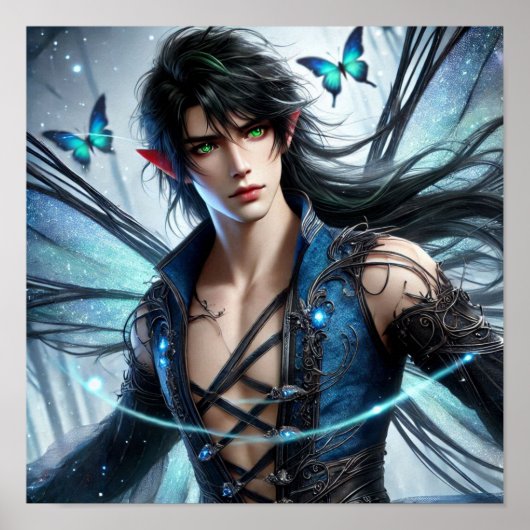 Fairy Prince with Emerald Eyes & Shimmering Wings ポスター (正面)