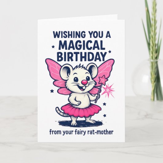 Fairy Rat Mother Birthday Card: Funny Pink Animal シーズンカード (正面)
