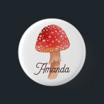 Fairy red mushroom. Woodland fly agaric. Amanita 缶バッジ<br><div class="desc">Fairy woodland fly agaric mushroom button.</div>