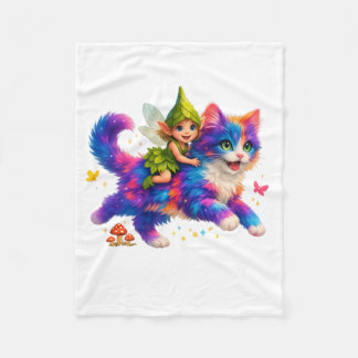 Fairy Riding Colorful Cat T-Shirt – Cute FaT-shirt フリースブランケット