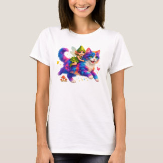 Fairy Riding Colorful Cat T-Shirt – Cute FaT-shirt Tシャツ