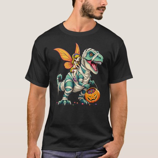 Fairy Riding Mummy T-Rex Dinosaur Halloween Tシャツ (正面)