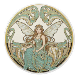 Fairy Sage Green & Gold Art Deco Nouveau セラミックノブ
