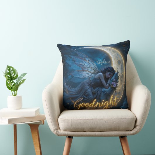 Fairy Sleeping on Crescent Moon Goodnight クッション (椅子)