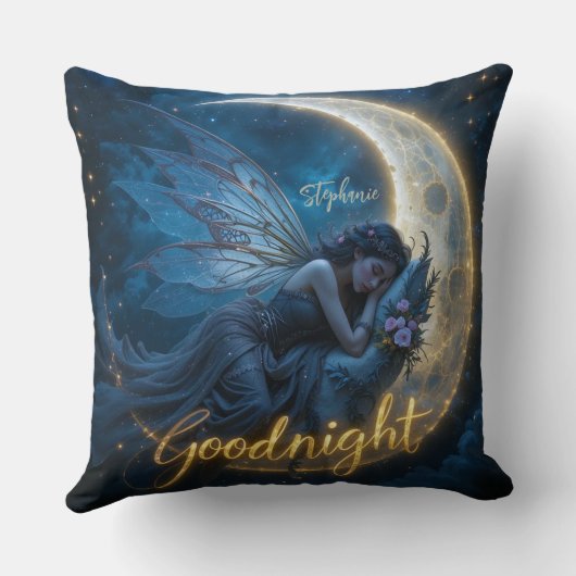 Fairy Sleeping on Crescent Moon Goodnight クッション (裏面)