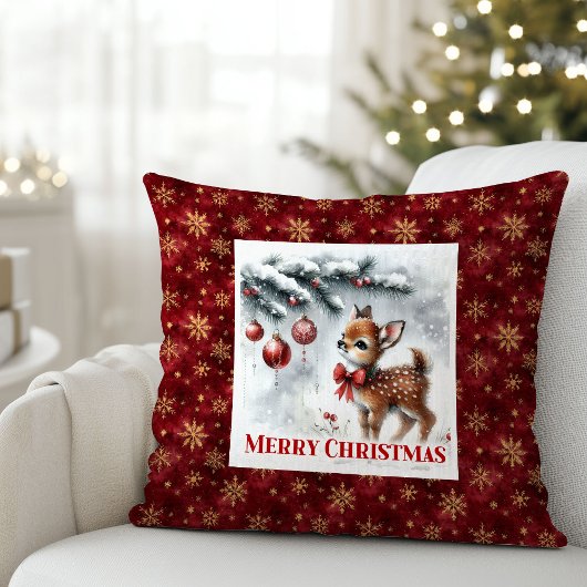 Fairy snowy forest baby deer cozy kids room decor クッション