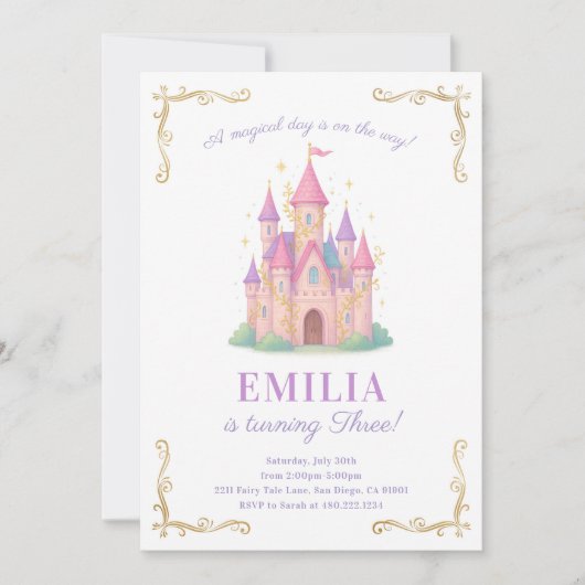 Fairy Tale Castle Birthday Party Invitation 招待状 (正面)