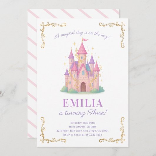 Fairy Tale Castle Birthday Party Invitation 招待状 (正面/裏面)