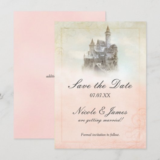 Fairy Tale Castle Storybook Page Save The Date Car 招待状 (正面/裏面)