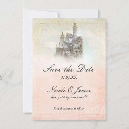 Fairy Tale Castle Storybook Page Save The Date Car 招待状 (正面)
