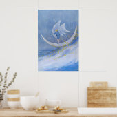 Fairy Tale Moon Print Whimsical Boy on Crescent ポスター (キッチン)