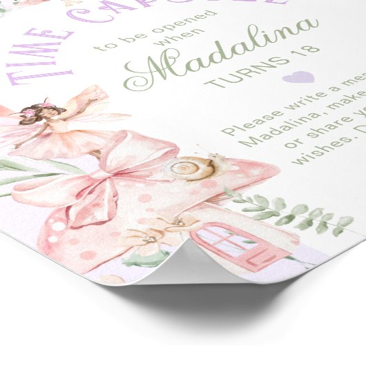 Fairy Time Capsule Whimsical Purple Birthday ポスター (角)
