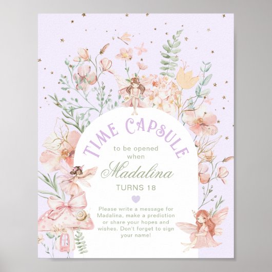 Fairy Time Capsule Whimsical Purple Birthday ポスター (正面)