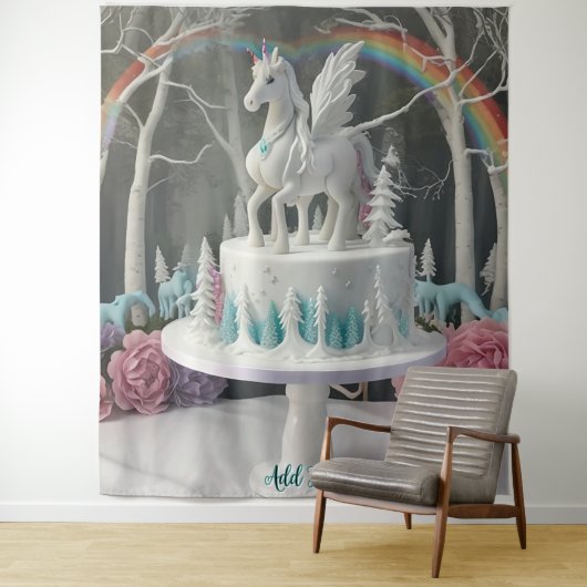 Fairy Unicorn Cake Wall Art Backdrop Banner タペストリー (インサイチュ)