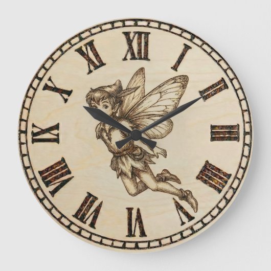 Fairy Wall Clock | Wood-Burned Fantasy  ラージ壁時計 (正面)