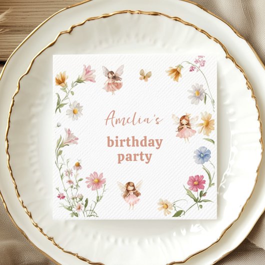 Fairy Watercolor Colorful Widflower Girls Birthday スタンダードカクテルナプキン