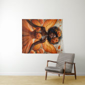 Fairy With Dark Skin In Orange Floral タペストリー (インサイチュ(横))