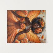 Fairy With Dark Skin In Orange Floral タペストリー (正面(横))