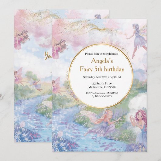 Fairy Wonderland Birthday Girls 招待状 (正面/裏面)