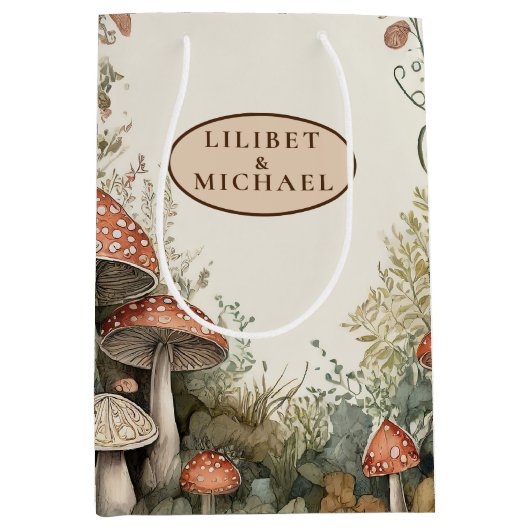 FAIRYCOREマッシュルームGoblincoreカスタムギフト ミディアムペーパーバッグ (正面)