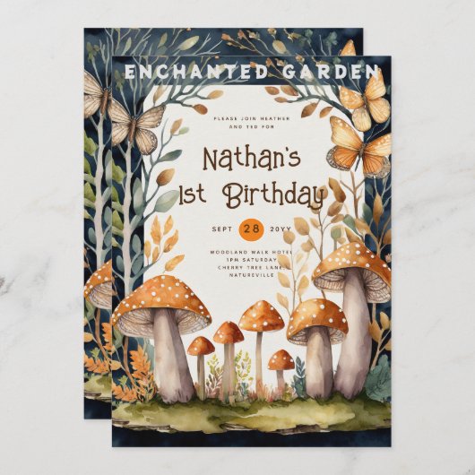 FAIRYCORE自然バビシャワー1st誕生日任意のイベント 招待状 (正面/裏面)