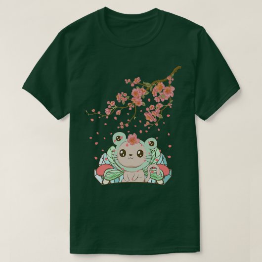 Fairycore Aesthetic Fairy Cat Frog Head Cherry Blo Tシャツ (デザイン正面)