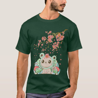 Fairycore Aesthetic Fairy Cat Frog Head Cherry Blo Tシャツ