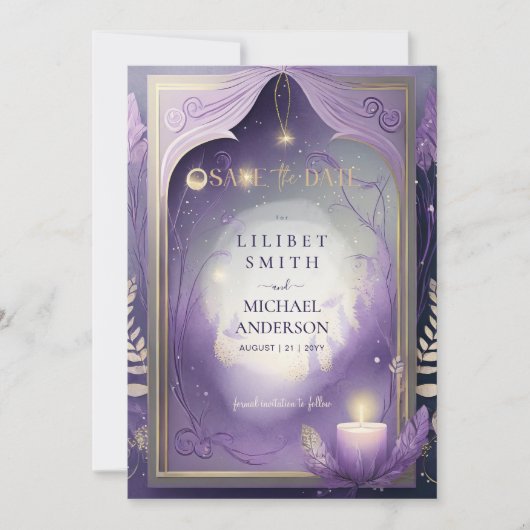 Fairycore Fairytale Save the Date Enchanted Fores 招待状 (正面)