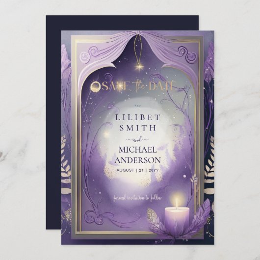 Fairycore Fairytale Save the Date Enchanted Fores 招待状 (正面/裏面)