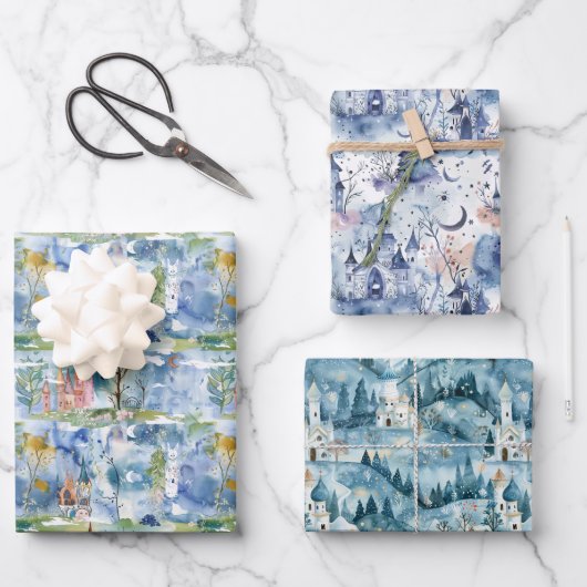 Fairyland Castles Blue ラッピングペーパーシート (正面)