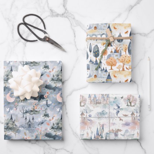 Fairyland Castles Blue Pink ラッピングペーパーシート (正面)