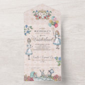 Fairytale Alice in Wonderland誕生日ティーパーティー オールインワン招待状 (内側)