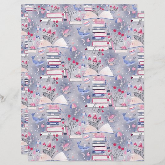 Fairytale Book Castle Gray Scrapbook Paper (正面/裏面)