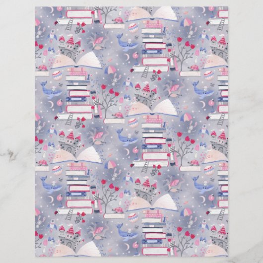 Fairytale Book Castle Gray Scrapbook Paper (正面)