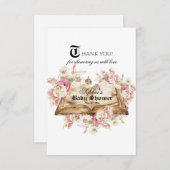 Fairytale Book Pink Rose Baby Shower サンキューカード (正面/裏面)