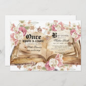 Fairytale Book Pink Rose Floral Baby Shower 招待状 (正面/裏面)