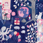 Fairytale Books and Magical Creatures Blue ラッピングペーパー