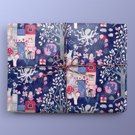 Fairytale Books and Magical Creatures Blue ラッピングペーパー