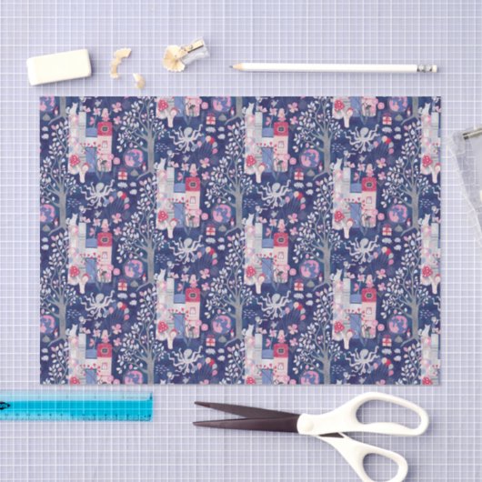 Fairytale Books and Magical Creatures Blue 薄葉紙 (クラフト)