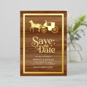 Fairytale Carriage Wedding Save the Date Gold 箔招待状 (立ち正面)