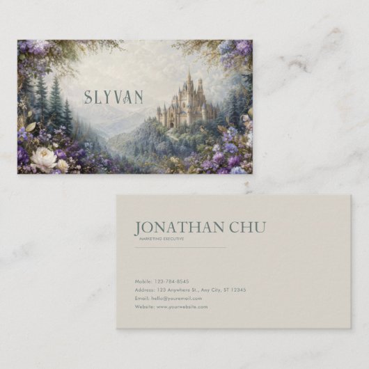 Fairytale Castle Floral Purple Mountain Valley 名刺 (正面/裏面)