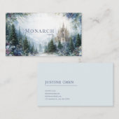 Fairytale Castle Misty Forest Floral Watercolor 名刺 (正面/裏面)