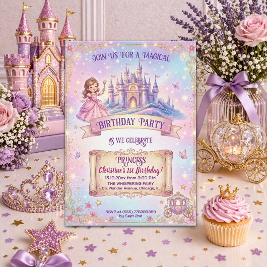 Fairytale Castle Princess 1st Birthday Party 招待状